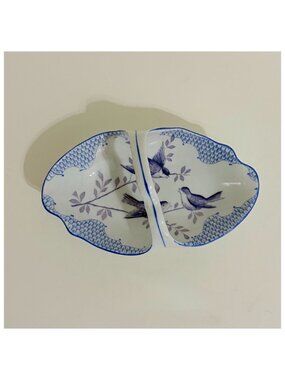 Vintage ROYAL RUDOLSTADT Blue White Handled Trinket Dish Tray Birds Swallows